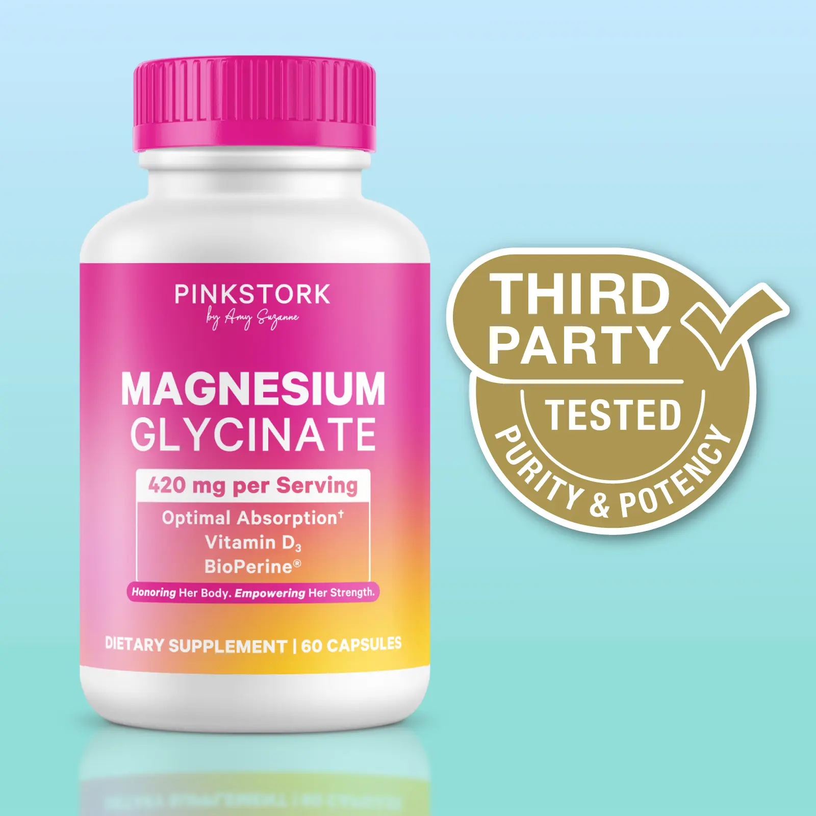 Pink Stork Magnesium Glycinate & Vitamin D for Women | Calm & Stress Relief - 60 Capsules - Women-Owned Brand - Natural & Clean Supplement - Healthcare