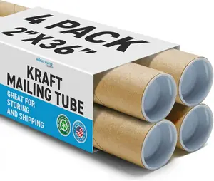 MagicWater Supply Mailing Tube - 2 in x 36 in - Kraft - 4 Pack - for Shipping and Storage of Posters, Arts, Crafts, and Documents