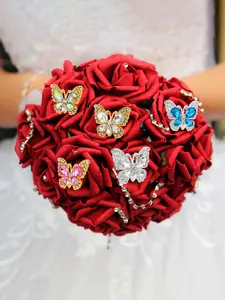 6pcs Alloy Diamond Crystal Butterfly Pins Wedding Bouquet Gift Decoration Fixed Pins Event Jewelry Birthday Party Decorations