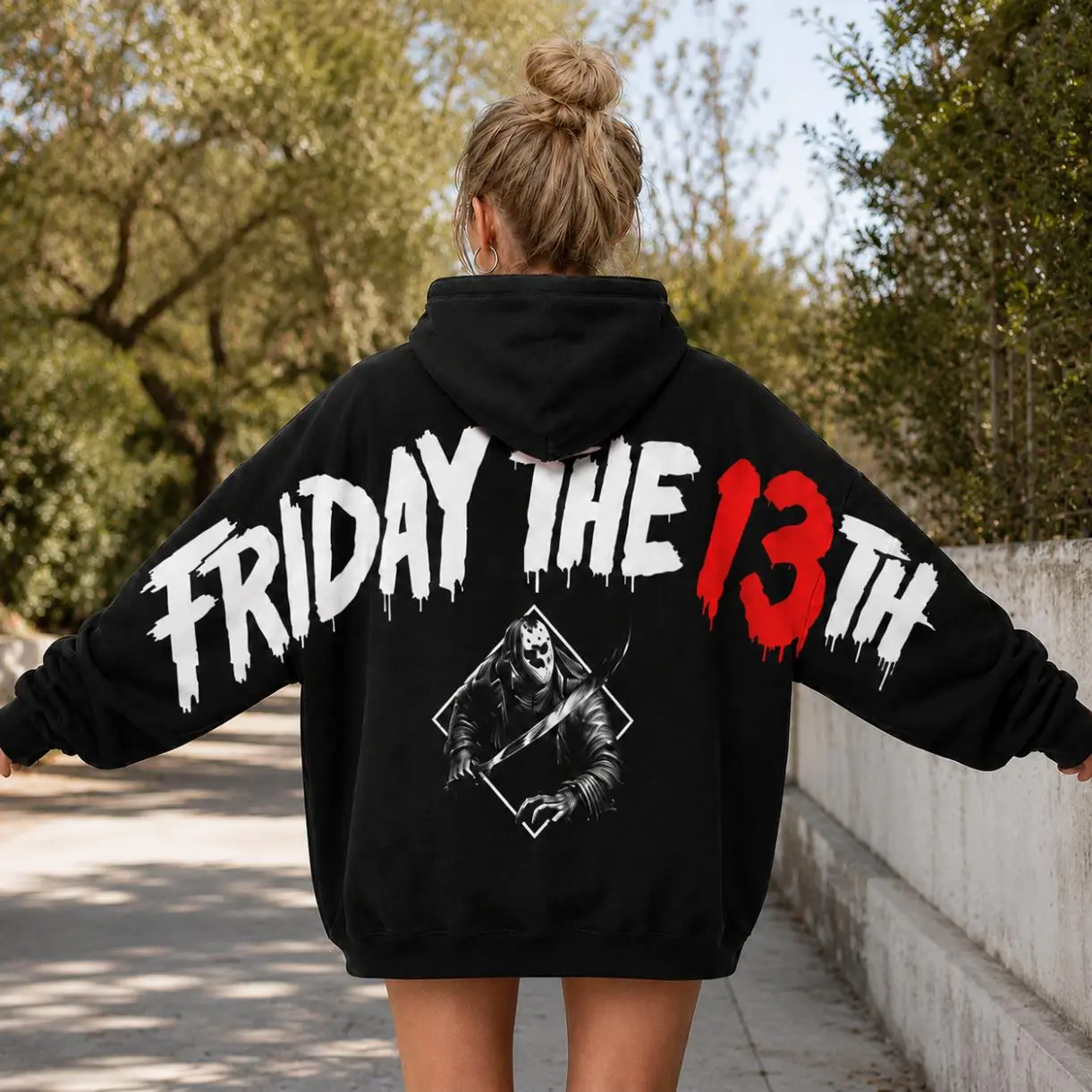 Friday the 13th Shoulder-to-Shoulder Back Lettering Sweatshirt, Vintage Horror Movie Hoodie, Horror Fan Gift