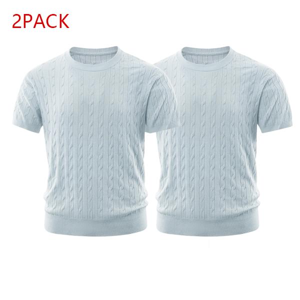 2PACK Men's Cable Knit Tees  Trendy Textured Short Sleeve Shirts, Soft Comfy Casual Crew Neck Tops, Essential Streetwear