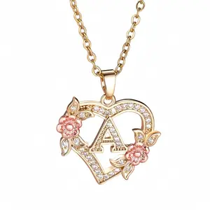 Love Heart Necklace,  A-Z Letter Necklace With shiny zirconia , Valentine's Day Gift,Girl Accessories