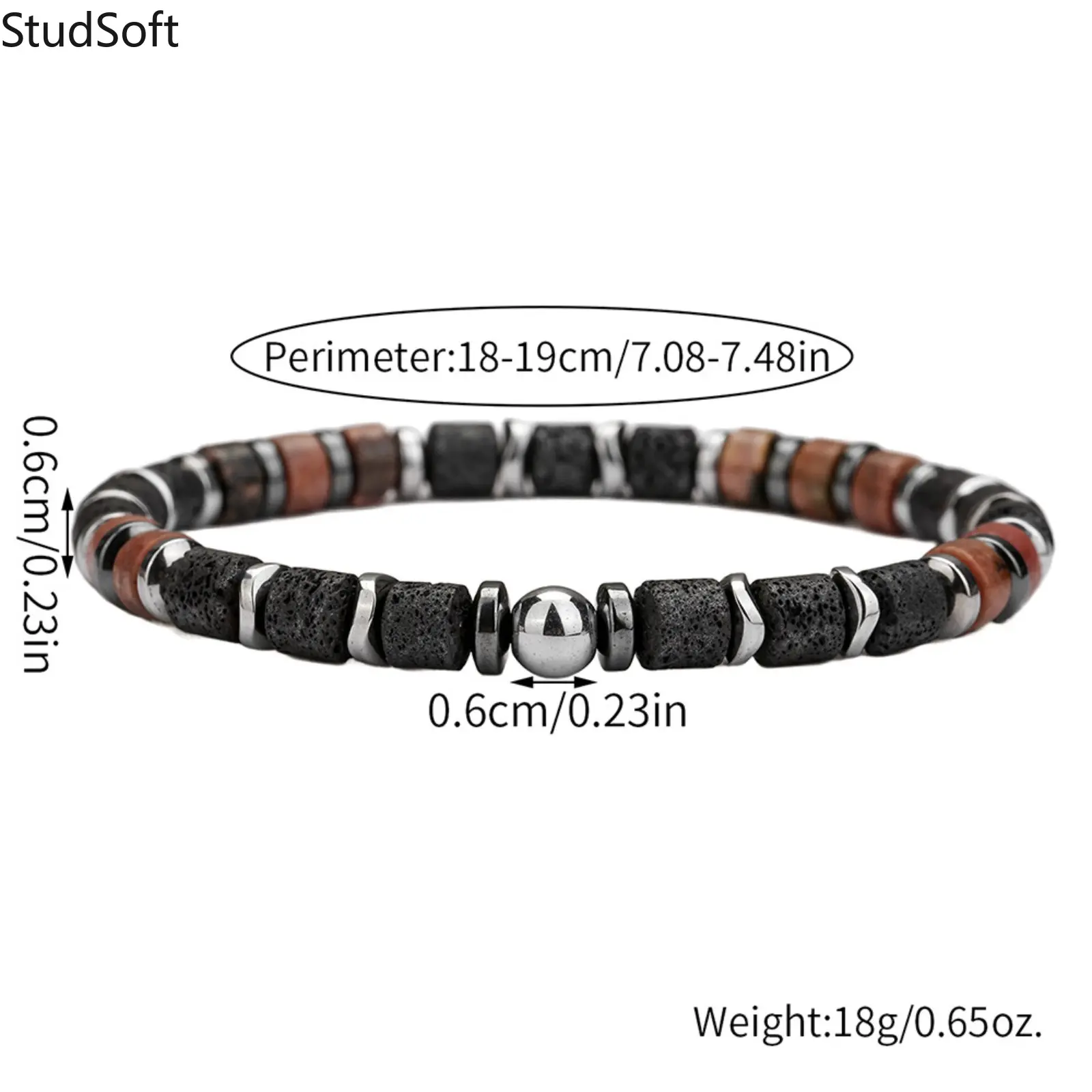 2026 New Lava Rock & Wooden Bead Bracelet, Red Brown Heishi Bead with Silver Accents, Minimalist Vintage Jewelry for Men & Women