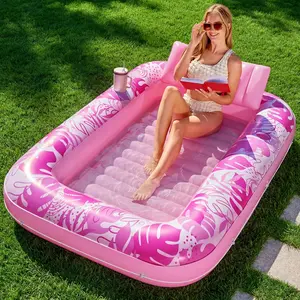 Inflatable sunbathing pool lounger, 70"Lx46"W adult pool float mat with pillow, 4-in-1 inflatable sunbathing bathtub raft, water sunbathing bed lounger, children's inflatable pool party gift.