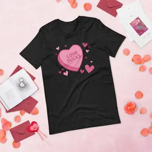 Love Sucks Candy Heart Anti-Valentine's Day Bella Canvas T-shirt Unisex for Men or Women Cotton Fabric
