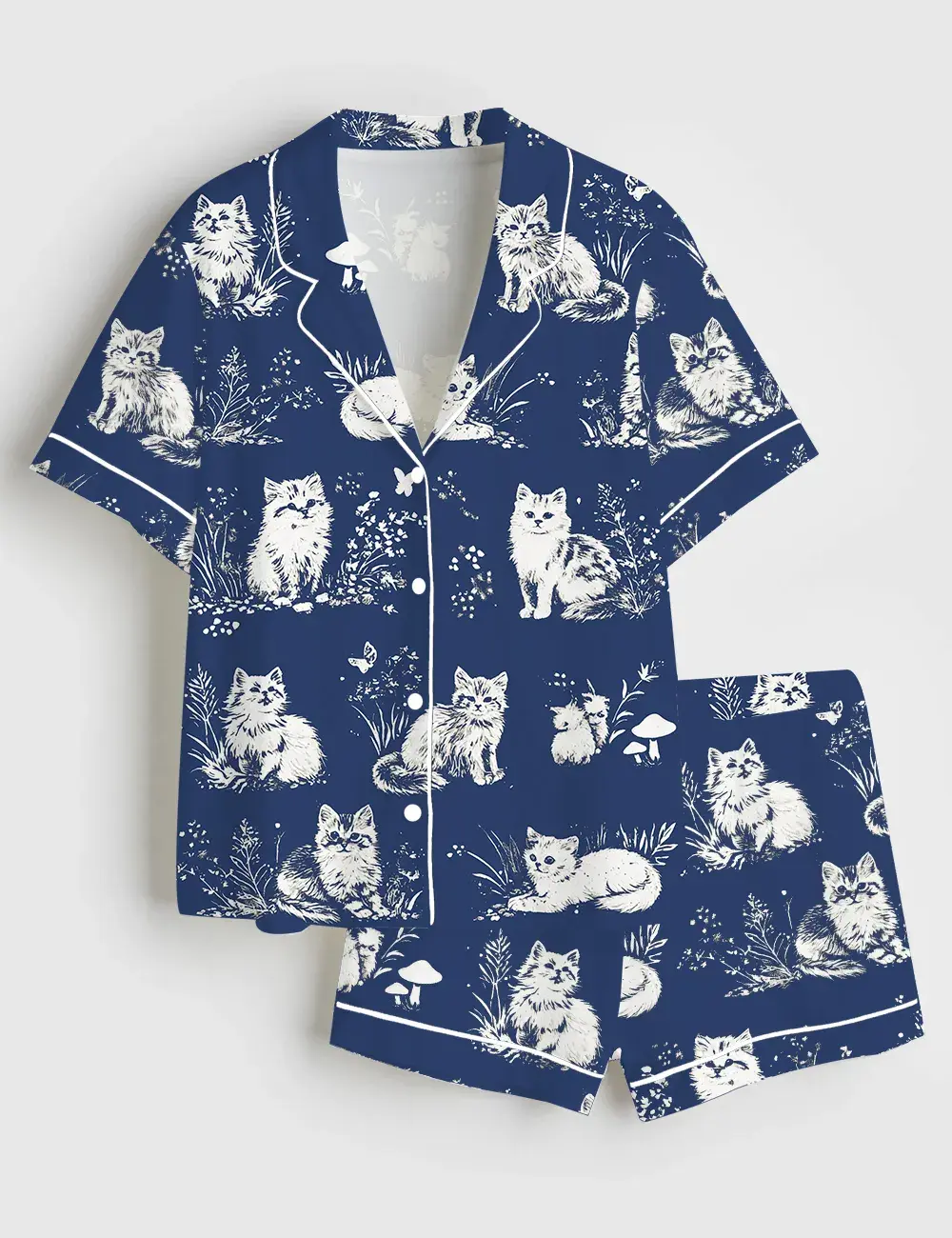 Vintage 90s Cats Cottagecore Kittens Art Print Short and Long Sleeve Pajama Set, Sleepwear for Women