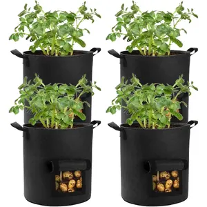 4 Pack 10 Gallon Potato Grow Bags with Flap and Handles, Heavy Duty Fabric Pots for Planting Potato Carrots