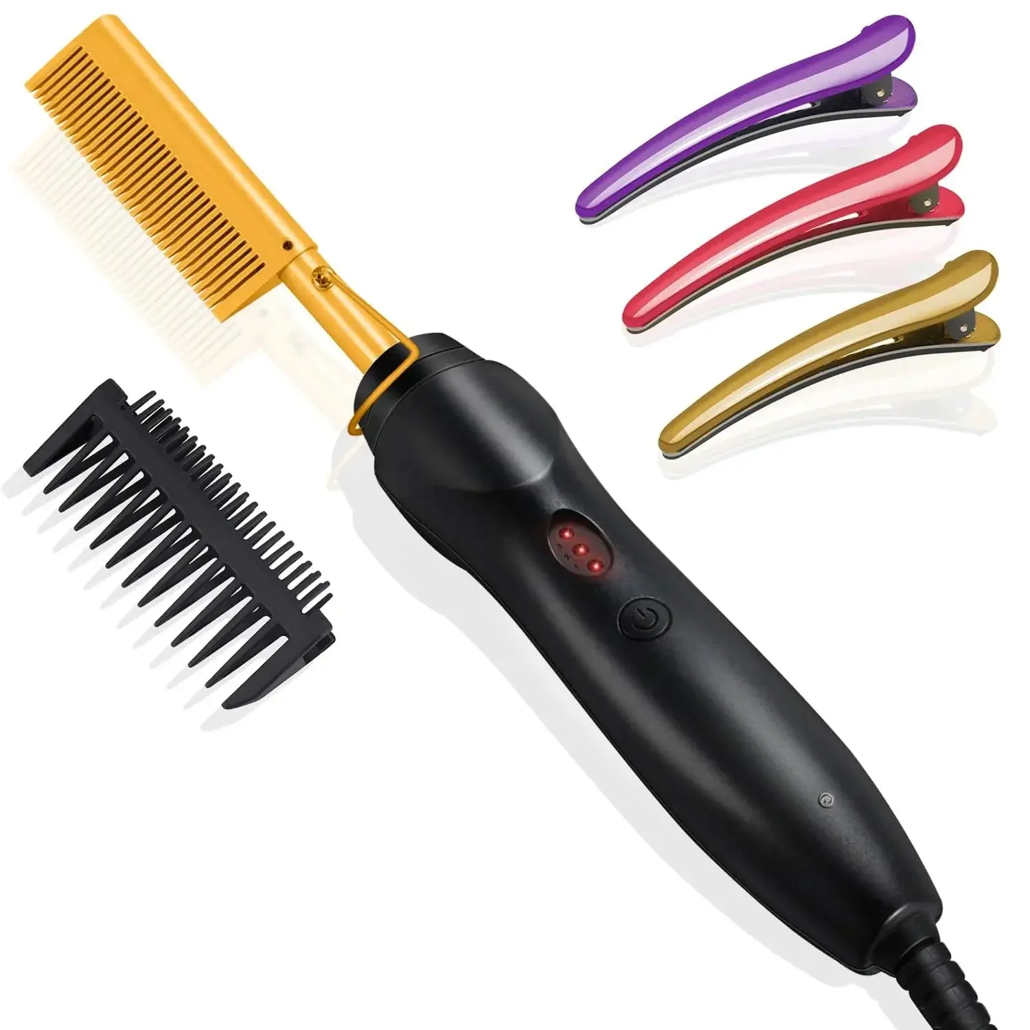 1 Pcs Ceramic Heated Straightening Brush - Thermal Brush for Silky Straight Hair, Hot Pressing Tool for Natural Black Hair and Beard Wigs