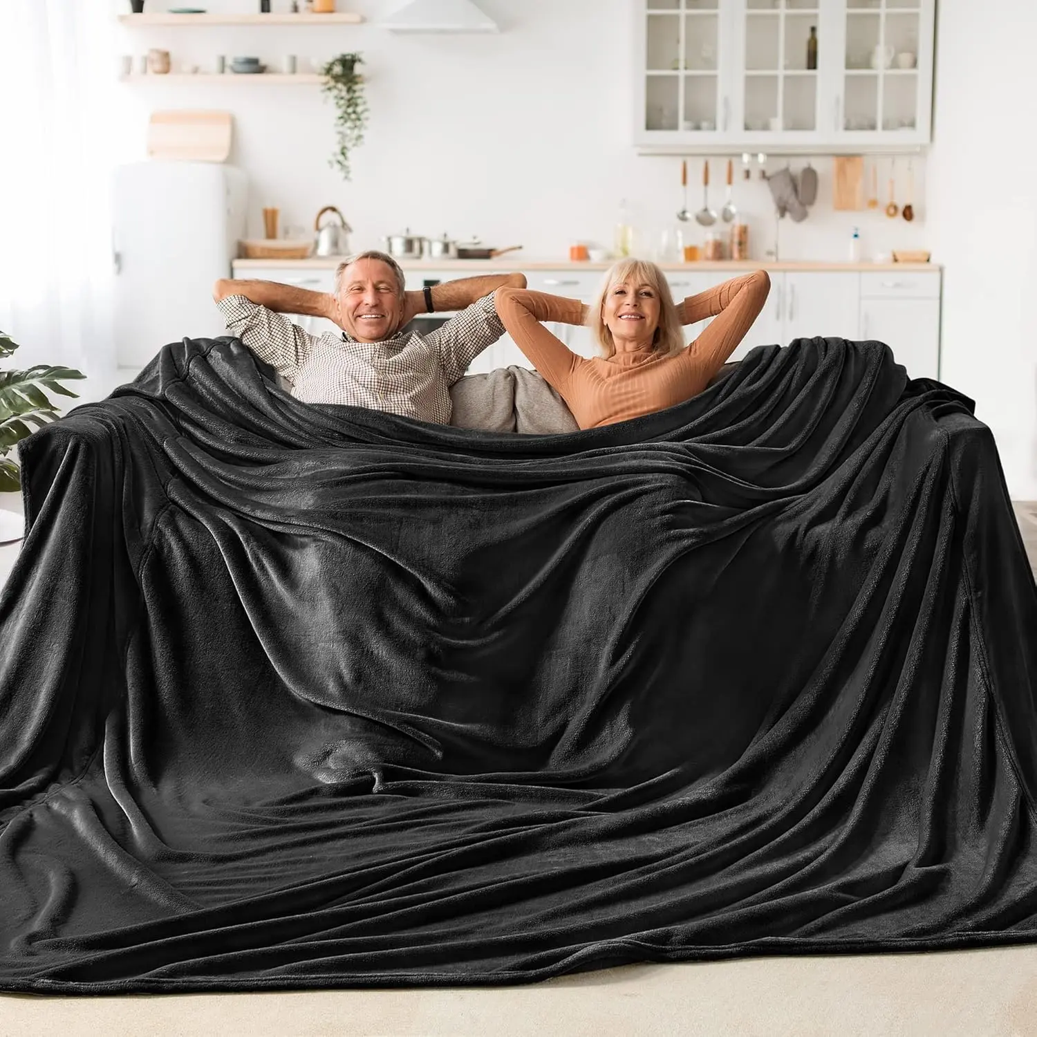 Fleece Blanket Soft Plush Oversized Bed Blanket Black 120"x120" |   Soft Plush Fleece, Lightweight Warmth, All Season, Fade Resistant, Machine Washable, Perfect for Sharing
