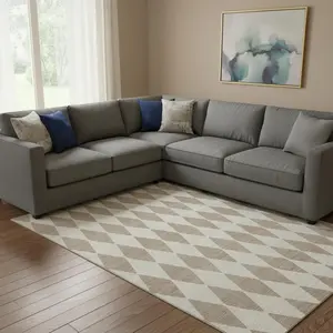 HomeRoots 650134 10 x 14 ft. Taupe & Ivory Diamond Washable Machine Made Rectangle Area Rug with UV Protection