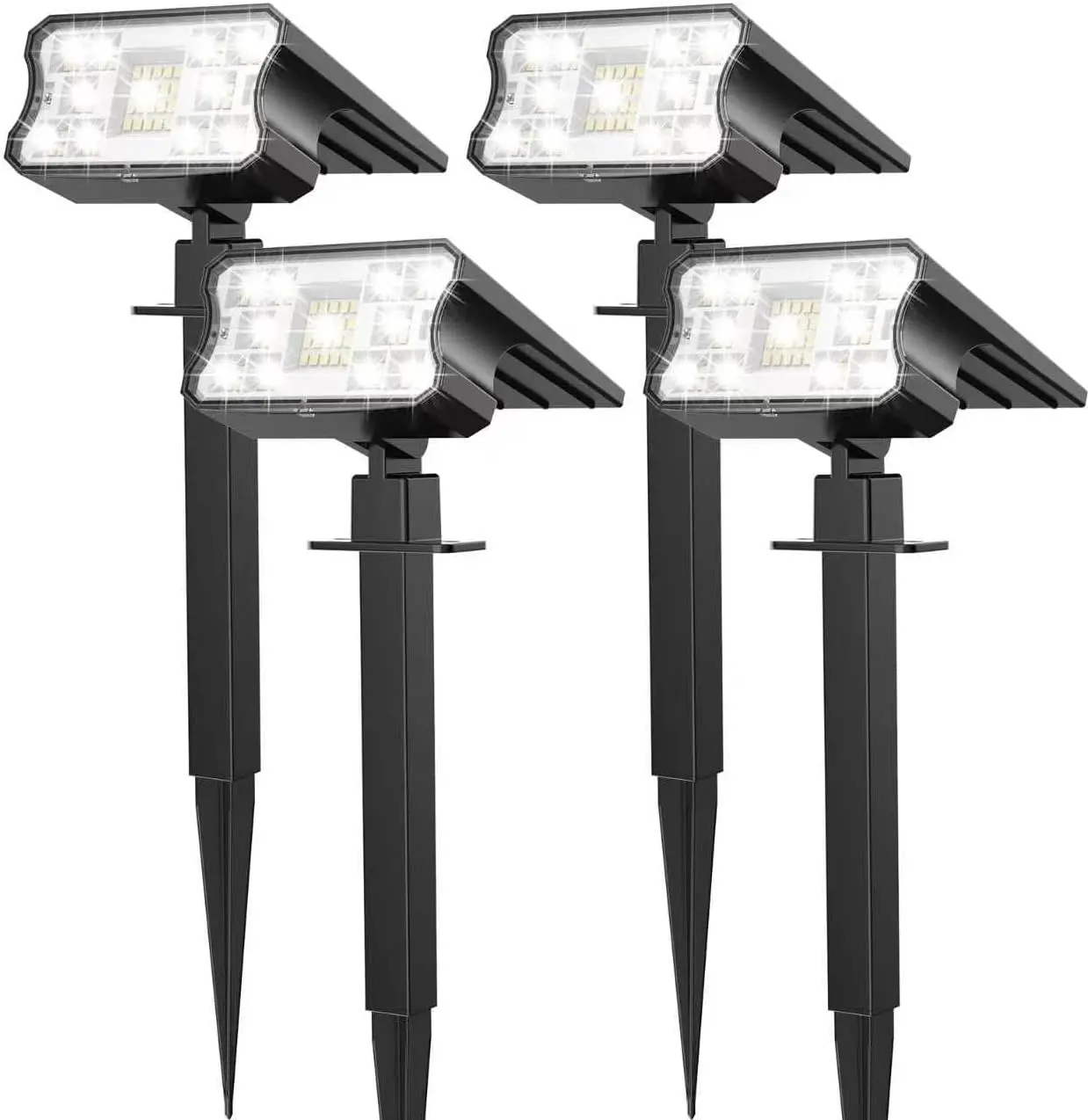 4-Pack Solar Spotlights Outdoor, IP67 Water Resistant, 60 LED Cool White Lights with 3 Lighting Modes, 2-in-1 Function, Auto On/Off for Yard Garden, Bright Illumination