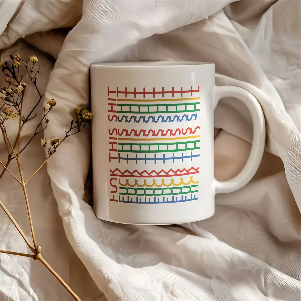 1pc 11oz "FUCK THIS SHIT" funny geometric line art print ceramic mug |  Abstract color-blocked