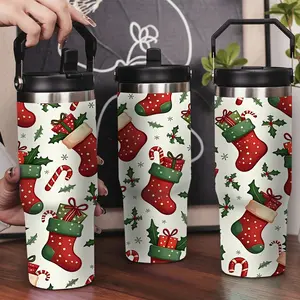 30oz Stainless Steel Insulated Tumbler with Leak-Proof Lid & Portable Handle - Red Christmas stocking gift candy pattern design,Long-Lasting Hot/Cold Insulation,Perfect for Car,Office,Travel and Birthday Gifts, Travel Drinkware,Horse Drink Water Bottles