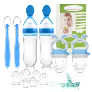 Baby Fruit Feeder Pacifier |   2 Infant Food Feeder Pacifier & 2 Baby Food Dispensing Spoon |   Fresh Fruit Teethers for Babies |   Silicone Feeder Babies,Infant Teething Feeders (Blue-Rabbit)