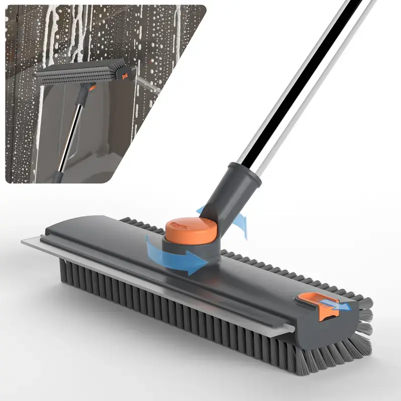 3-in-1 Brush + Squeegee Functional Tool for Home Users - 360° Rotating Floor & Glass Cleaner for Indoor Floors Efficient Cleaning