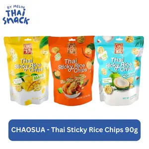 ChaoSua Thai Sticky Rice Chips 90g - Vareity Flavors (Tom Yum Kung Flavor, Coconut,  Mango) Authentic Thai Snack with 130 Calories per Pack