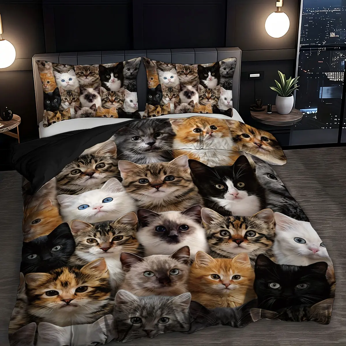 3-piece set, Bedset (1 duvet cover + 2 pillowcases, without filling) featuring cute cat and kitten patterns, soft and comfortable bedding set, suitable for room decoration, usable in all seasons, perfect as a gift, a must-have for pet lovers