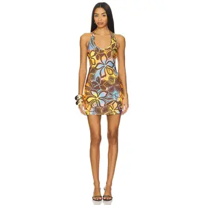 Kulani Kinis Halter Mini Dress in Frangipani Fizz