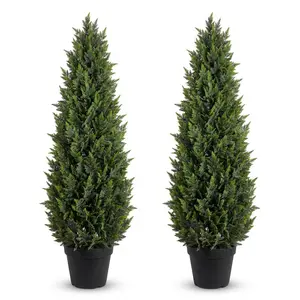 4ft Artificial Cedar Topiary Tree Set of 2, Ultra Lush Faux Cypress Outdoor Trees with Upgraded Weighted Base & UV Protection, Realistic Fade-Resistant Evergreen Shrub for Porch, Patio, Home Entrance Decor