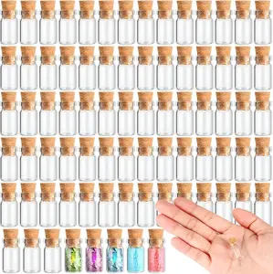 300 count 1ml  Mini Glass Jars Bottles with Cork Stoppers Small Clear Vials for Necklace Bracelet Pendants Arts Crafts Projects DIY Art Crafts Wedding Favors
