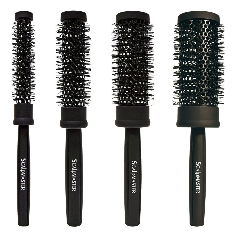 Scalpmaster 4-Piece Round Brush Set - Thermal Hair Styling Tools with Heat Retention for Faster Blowouts, Straightening & Smoothing, Multiple Sizes for All Hair Types, Hair Straightener Brush, Nylon Bristle