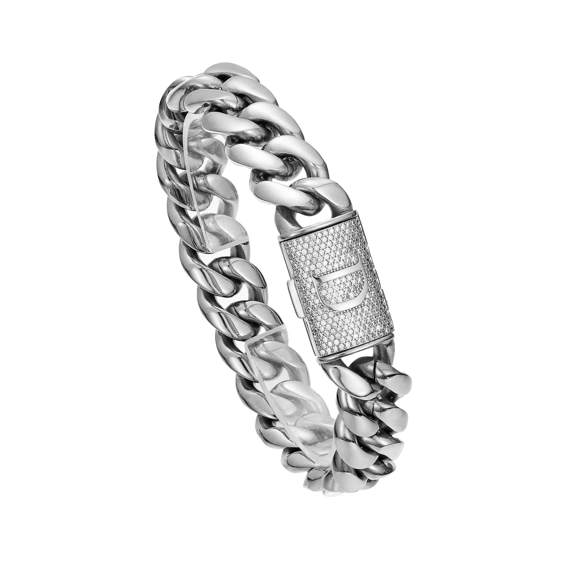 26 Letters Silver Cuban Link Bracelet – Stainless Steel, Hip Hop Style, Luxury, Wateroof, Fade-Resistant, Perfect Gift for Any Occasion!