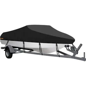 Waterproof Black Boat Covers for 12-14 Ft Long Boats - Heavy Duty UV Resistant Trailerable Boat Cover, Fits V-Hull, Tri-Hull, Bass, Runabout, Fish&Ski, Pro-Style Fishing Boats