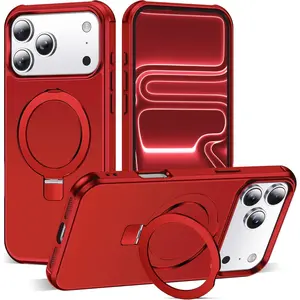 for iPhone 17 Pro Max Case with Invisible Magnetic O-Ring Stand Military-Grade Phone Case for iPhone 17 ProMax 6.9" [Compatible with Mag-Safe][Great Grip Feeling], Red