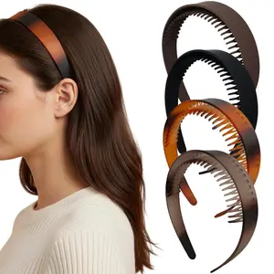 4 count Fashion Headbands Plastic Hair  Band Comb with , Headband with  for Girls Non Slip,women's Recycled Plastic Black&Brown headbands,Gifts for Women and Teen Girls