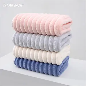 Ama Snow A Striped Coral Fleece Beach Towel, 4 pack Oversized Bath Towel, Highly Absorbent, Quick-Drying, (70 Cm X 140 Cm), Stylish, Machine Washable, Durable, Comfortable, Vibrant, an Ideal Gift, Suitable for Family Travel, Bathroom Towel, Beach Towel Su