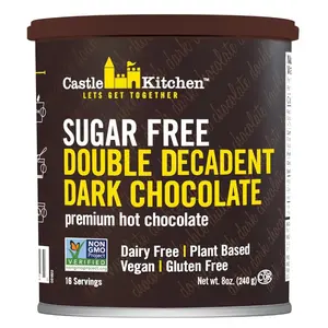 Castle Kitchen Sugar Free Double Dutch Premium Dark Hot Chocolate Mix (8 oz) Winter Favorite - Vegan, Dairy Free, Plant Based - Keto & Diabetic - Mix with Milk Substitute - Good Source of Fiber