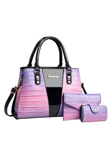 Gradient Crocodile Pattern Handbag Set, Fashionable Large Capacity Multi-Layer Bag, Includes Coin Purse & Card Holder, Ideal for Women