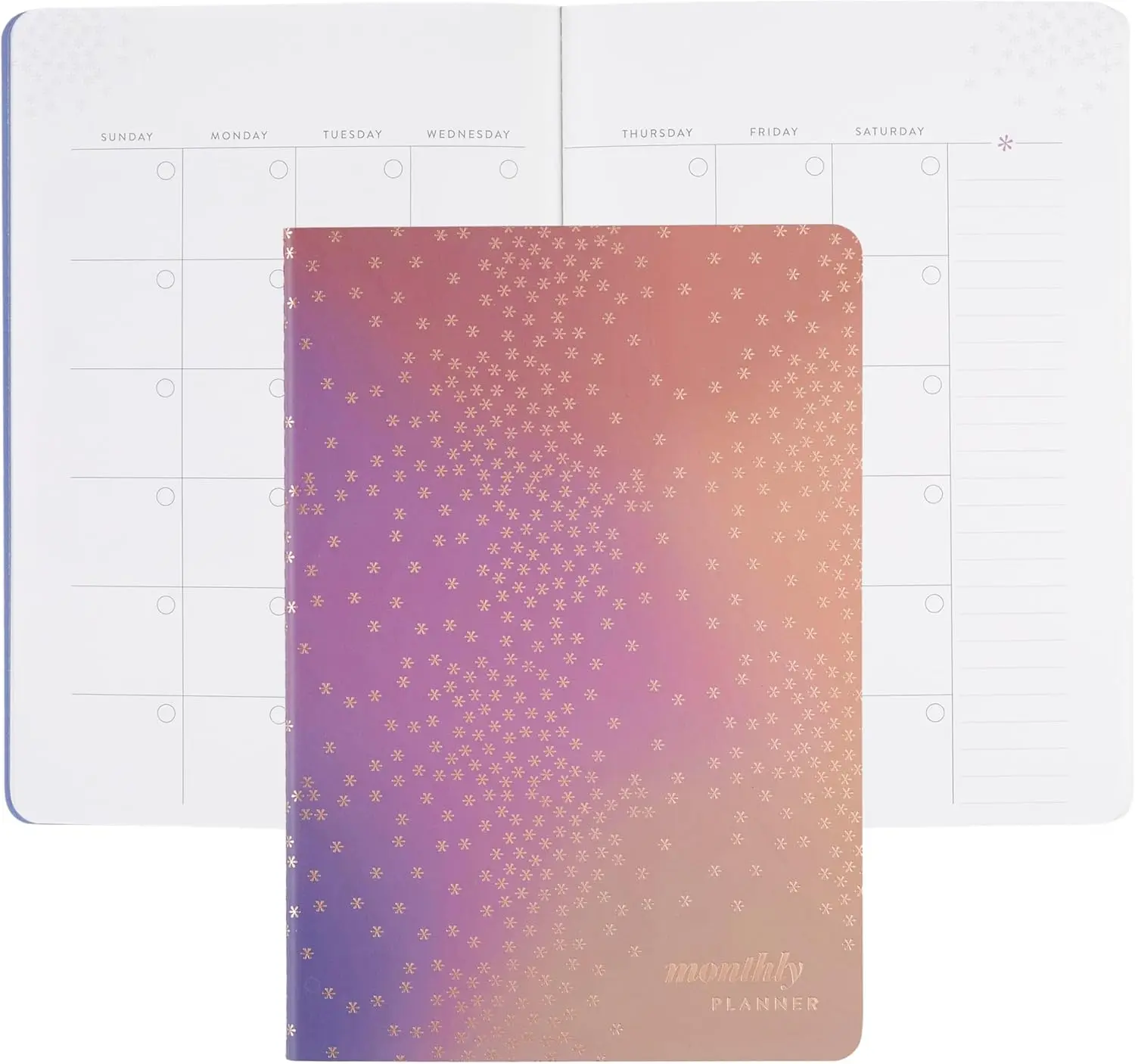 12-Month Undated Petite Modern Planner Book - Canvas Cover, Asterisk Design, Portable Office Stationery with Sticker Sheet, Inspirational Quotes, Built-in Pocket, for Goal Setting, Monthly Plan, Big-Picture Planning