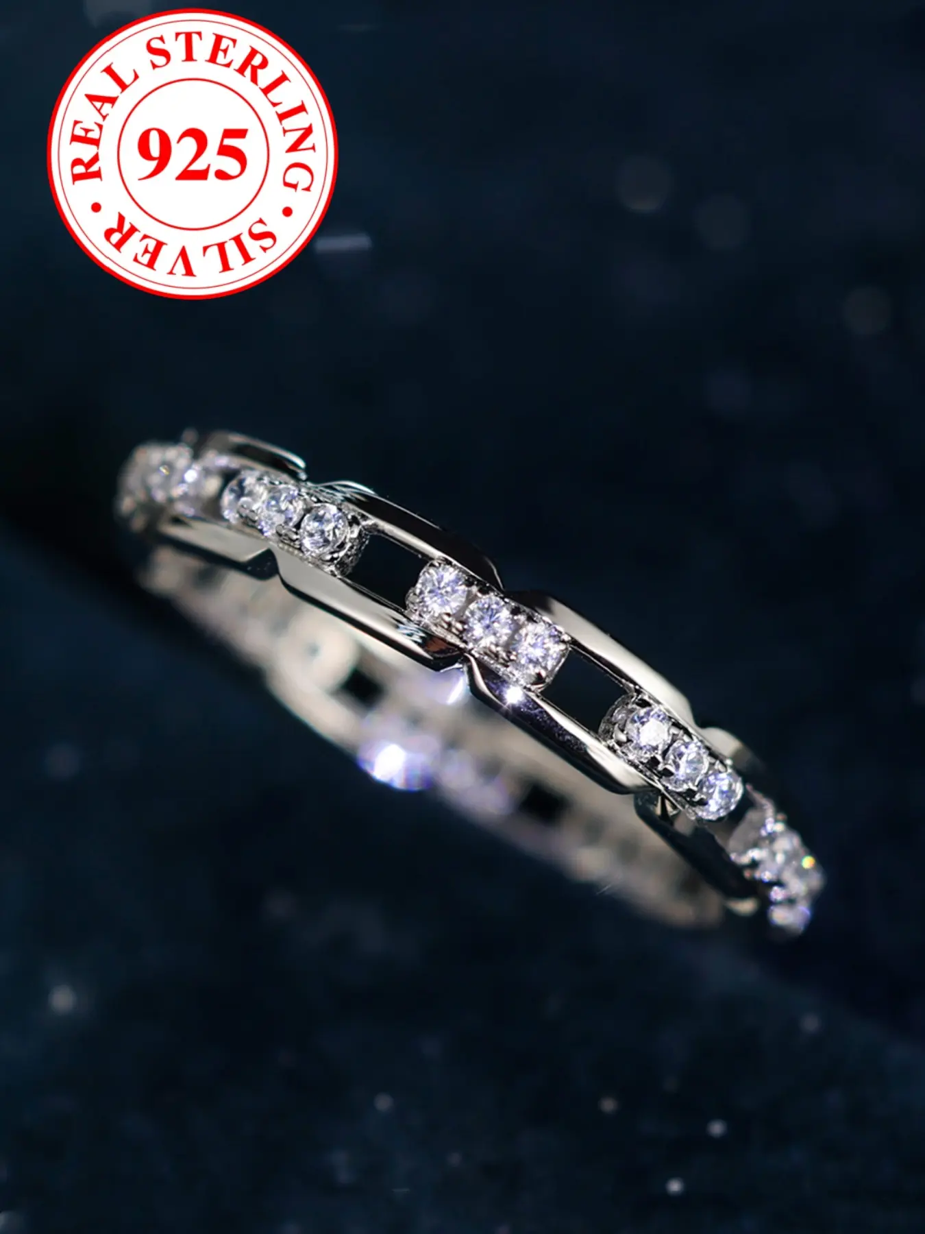 S925 Sterling Silver Chain Ring with Artificial Zircon, Stackable Rings, Unisex Fashion Hip Hop Style, Unique Rings, Perfect Gift for Friends (with Box)