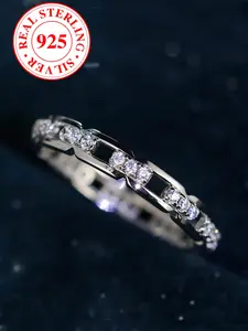 S925 Sterling Silver Chain Ring with Artificial Zircon, Stackable Rings, Unisex Fashion Hip Hop Style, Perfect Gift for Friends (with Box)