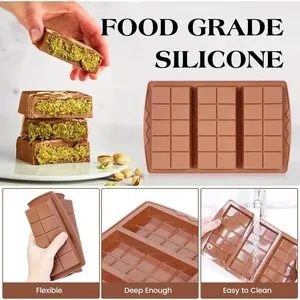 Silicone Chocolate Molds Set, Long Grid Design, 6-Cavity Integrated Mold, Non-Stick Easy Clean, Home DIY Candy Making & Decoration
