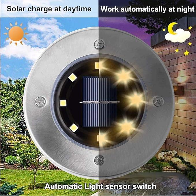 4/8/12/24Pcs Solar Ground Light, 8-LED Solar Powered Lawn Lights, Outdoor Waterproof LED Pathway Light, In-Ground Lights for Yard, Lawn, Driveway, White/Warm