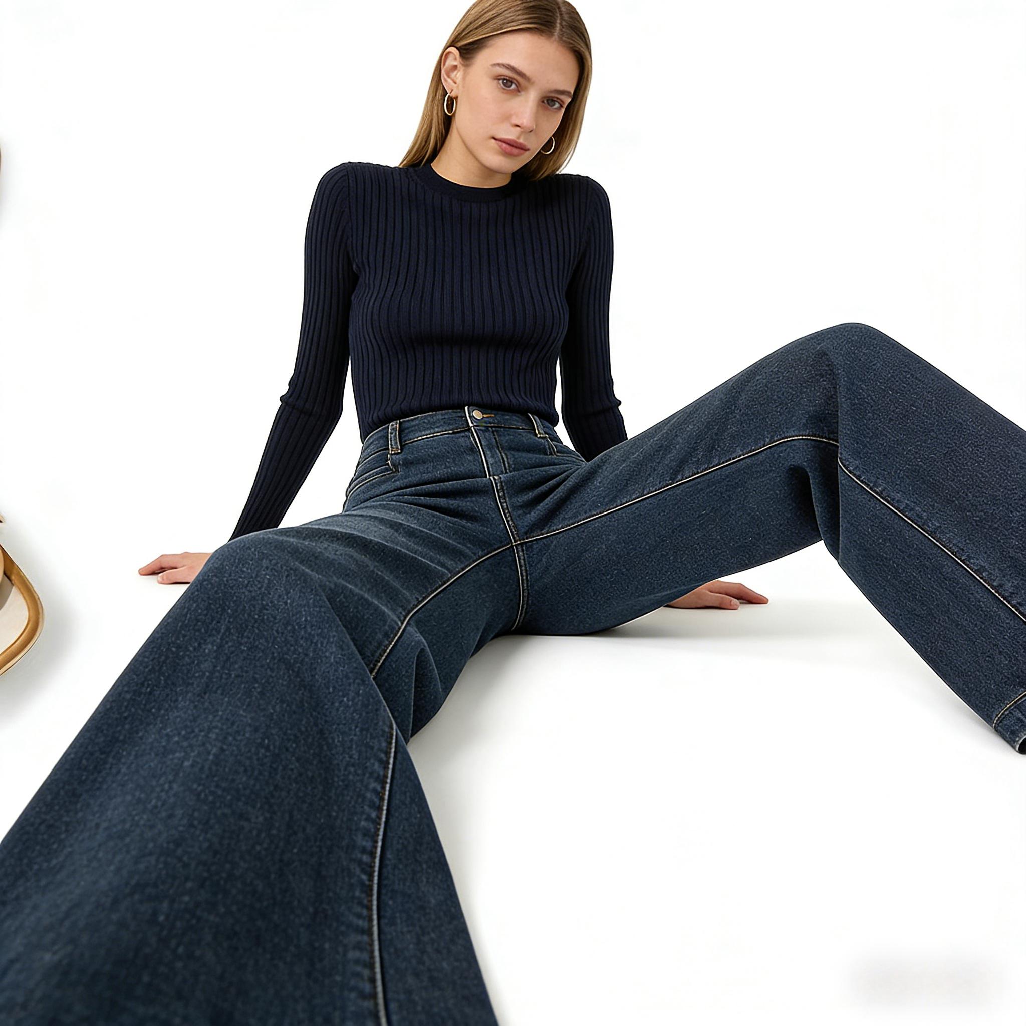Vintage Dark Wash High Waisted Wide Leg Jeans for Women, Y2K Loose Fit Baggy Denim Pants, Stretchy Casual Streetwear Trousers, Classic Retro 90s Aesthetic Bottoms
