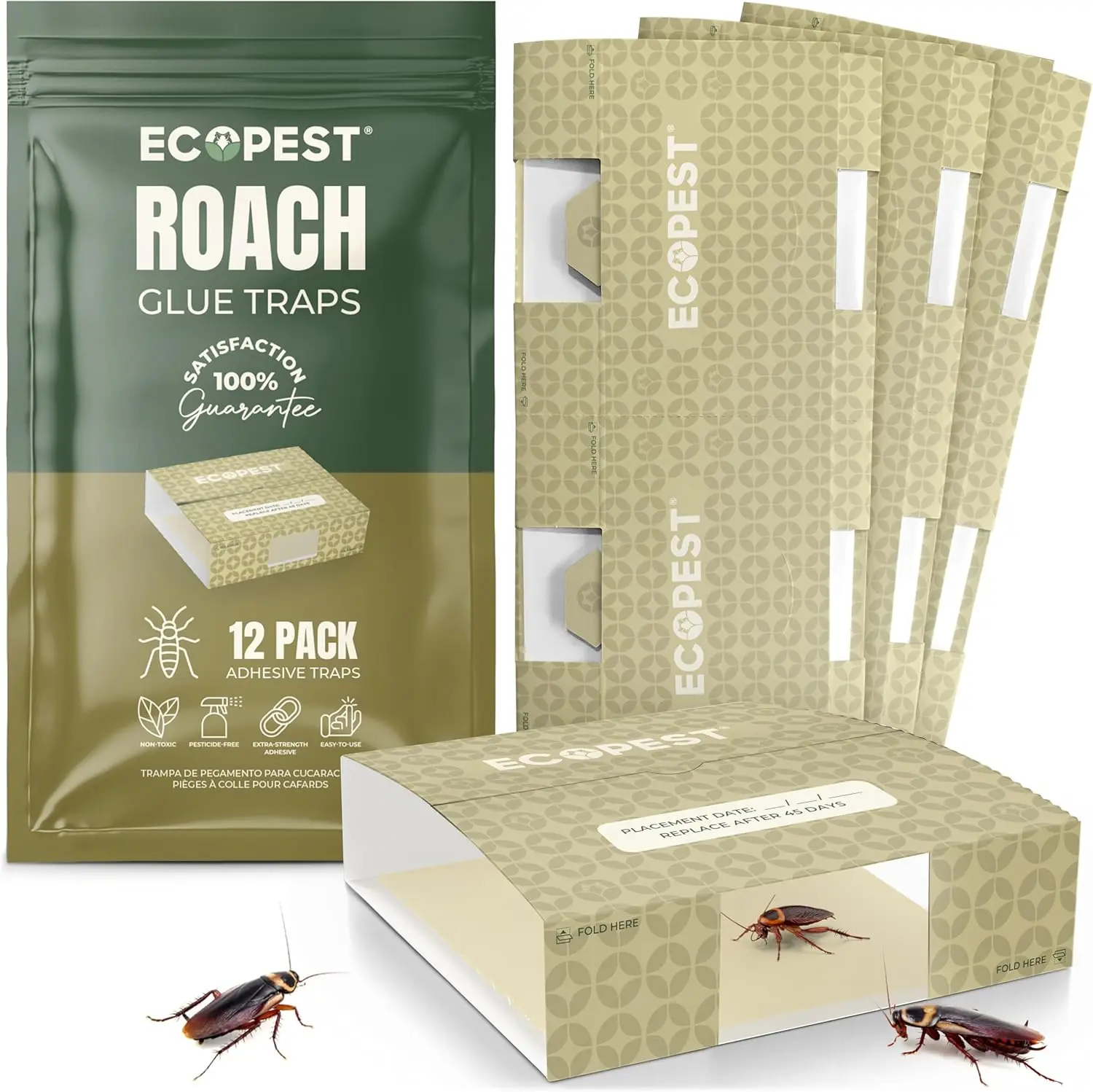 Roach Trap – 12 Pack | Sticky Indoor Glue Traps for Roaches and Other Bugs and Crawling Insects | Adhesive Cockroach Motel, Bait Trap, Monitor, Killer and Detector for Pest Control