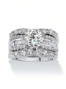 3 Pcs/Set Elegant Cubic Zirconia Ring Set Wedding Rings Bridal Engagement Ring For Women For Wedding Engagement Anniversary Party Band Jewelry Valentine's Day Gift