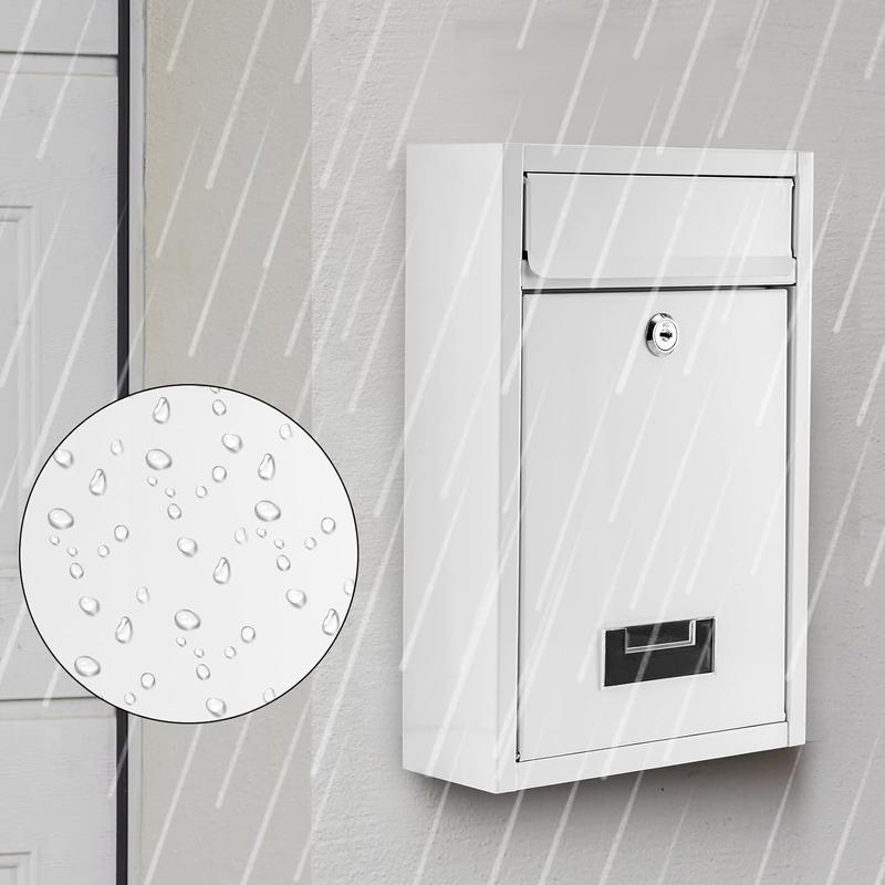 Mailbox with Key Lock, Steel Cover Metal Dropbox for Envelope, Letter, Home, Office Business, White