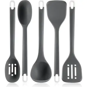 Kitchen Cooking Utensils Set:  Heat Resistant 13inch Long Kitchen Gadgets,  Non Stick Rubber Cook Accessories For  Prep, Frying, Serving, Basting (Dark Grey)