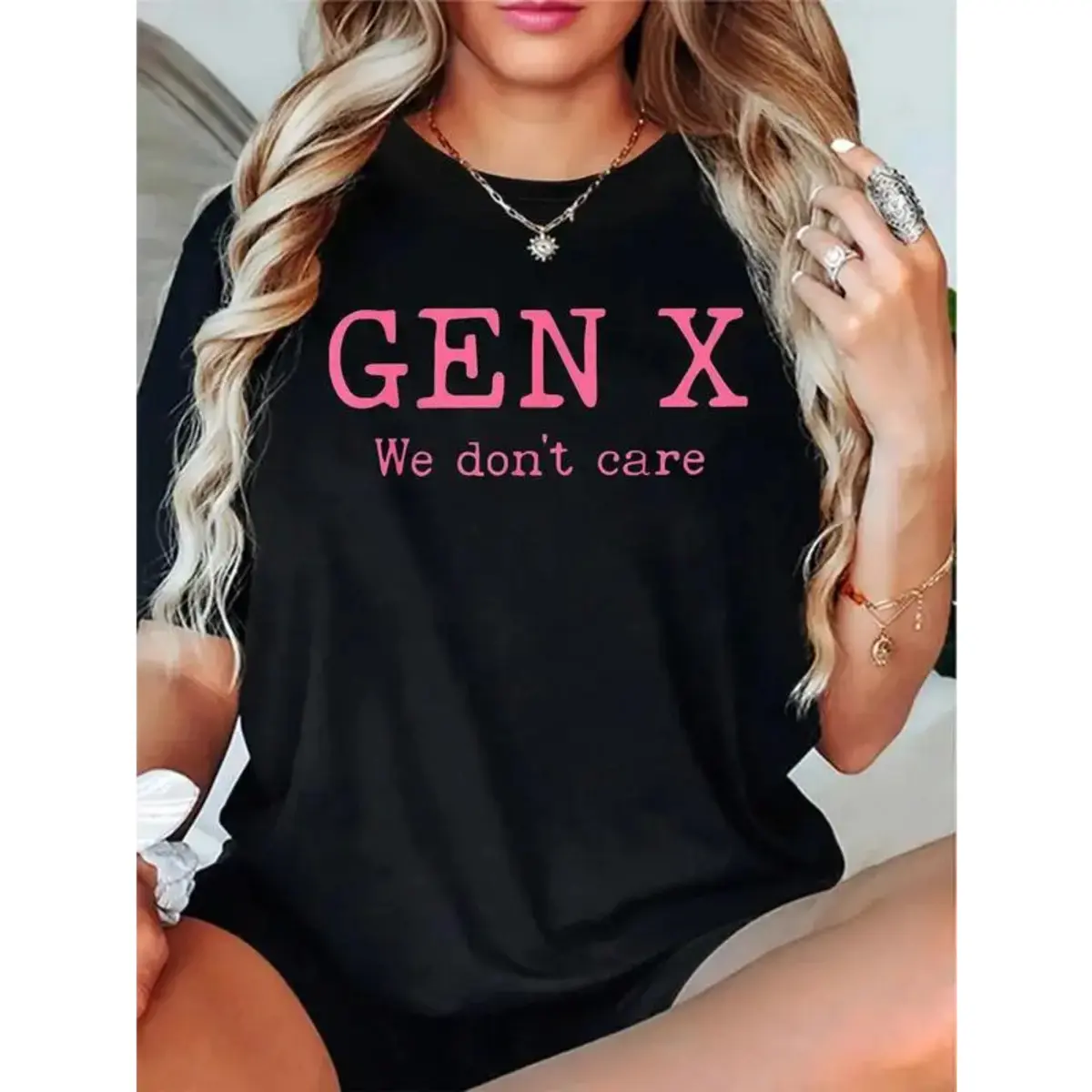 Gen X Generation We Do Not Care Text Saying T-Shirt, Graphic T Shirts -  Printed Short Sleeve T-Shirt Top Golf Gift T-Shirt For Men And Women.