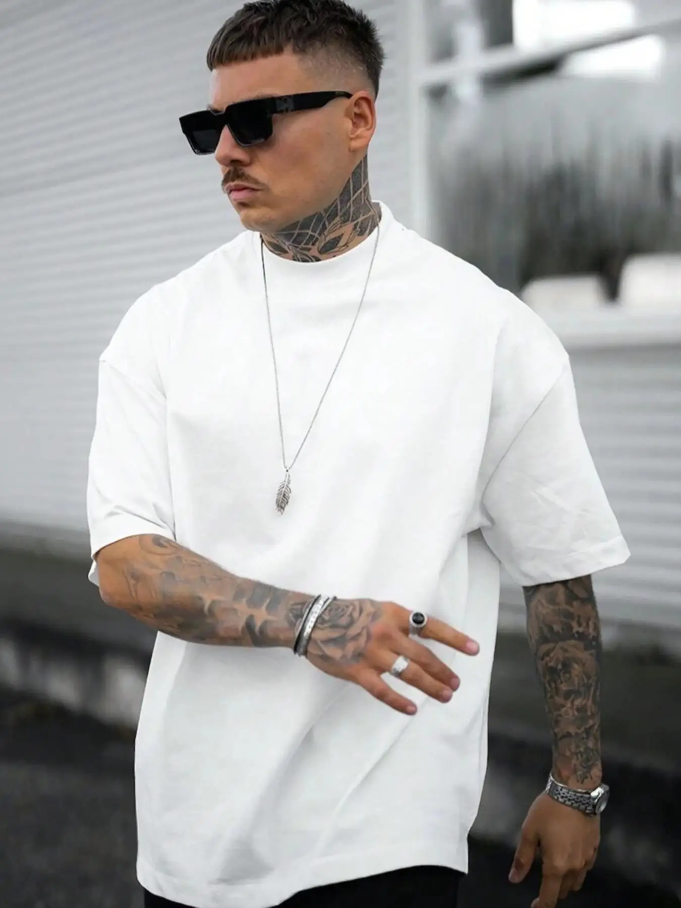 Men's Loose Fit Solid Drop Shoulder Tee, Casual Short Sleeve Round Neck T-shirt for Summer, Streetwear Men's Top for Daily Wear