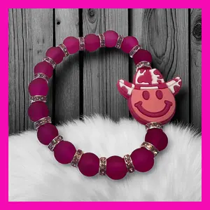 Happy Face Cowboy Country Glam Glass Bead Bracelet
