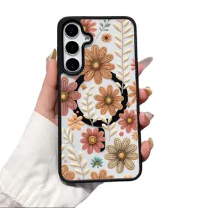 Magnetic Phone Case for Samsung Galaxy S26 S23 Ultra S24 Plus S25 S22+ Brown Flowers Pattern TPU Fashion Shockproof Anti-Scratch Stylish Smartphone Cover