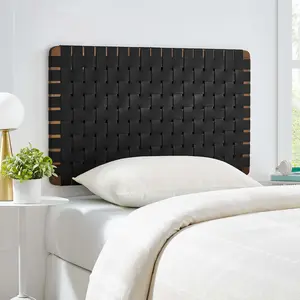 Modway Sparta Weave Wall-Mount Twin Vegan Leather Headboard in Walnut Black
