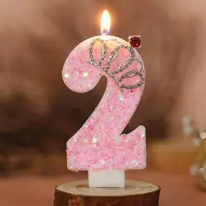 1pc Princess Sparkle Candle - Pink crown design, suitable for girls, women's birthdays and anniversaries, indoor celebration decoration, princess birthday party setup, holiday crafts, anniversary gift