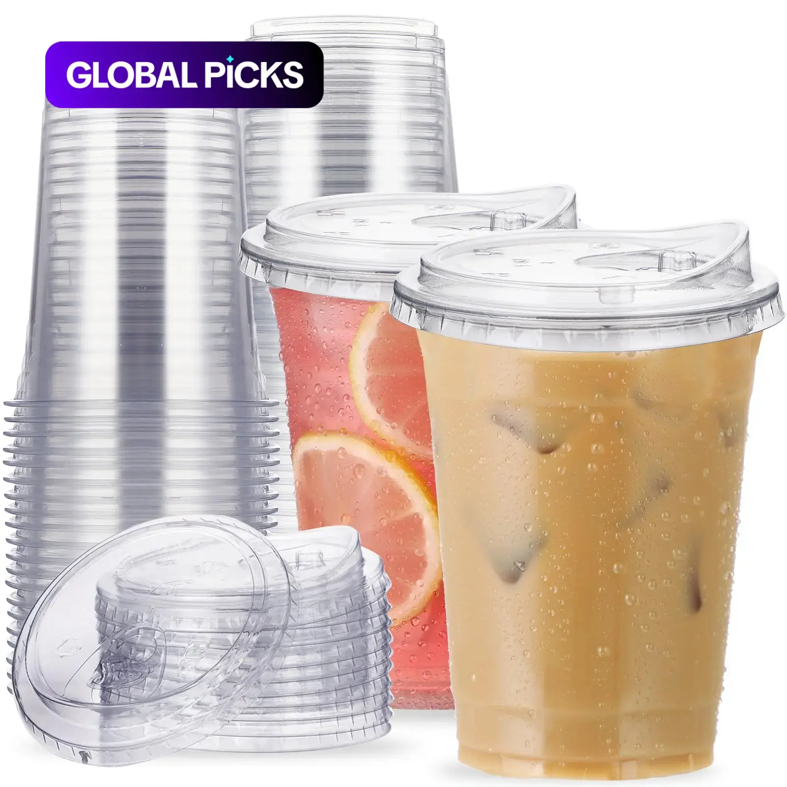 16-Ounce Recyclable Iced Coffee Cups with Lids, Transparent Disposable Bulk Plastic Cups (No Straw), Ideal for Parties, Weddings and Events #GLOBAL PICKS