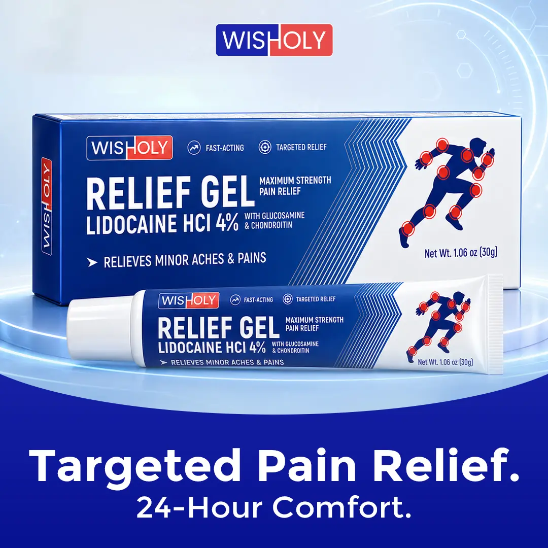 WISHOLY Max Strength 4% Lidocaine Gel with Glucosamine & Chondroitin - Targeted Joint & Muscle Pain Relief - Fast Acting Numbing Formula for Arthritis, Back & Knees - 1.06 oz